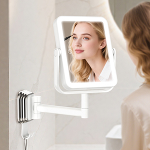 <span class=keywords><strong>Miroir</strong></span> de maquillage LED grossissant 5X, 3 modes <span class=keywords><strong>d</strong></span>'éclairage, <span class=keywords><strong>miroir</strong></span> à ventouse carré, capteur tactile, rechargeable par USB, <span class=keywords><strong>miroir</strong></span> de salle de bain avec crochet - Product Image 2