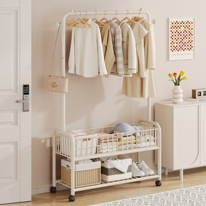 Portable Clothes Rack With <b>Storage</b> <b>Basket</b> And Wheels For Bedroom Clothing Organizer <b>Rectangle</b> Standing Type Mobile Drying Rack - Product Image 1