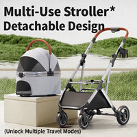 Poussette tout-terrain pliable pour animaux de compagnie, chariot pour chien et chat, porte-animaux détachable, 4 roues, frein à un pied, design de luxe, vente en gros OEM