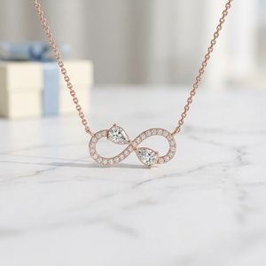Collier infini en or rose avec pendentif diamant taille poire, cadeau romantique pour femme - Product Image 3