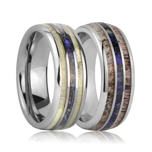 Bague de mariage en tungstène pour hommes et femmes, anneau motif cerf Antler et Lapis Lazuli - Product Image 6