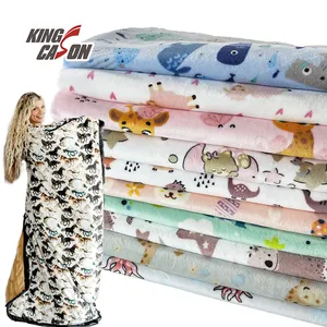 Kingcason motif animal tissé jouet impression jeter enfant sweat à capuche tissu en stock flanelle Super doux feuille couverture Velboa tissu