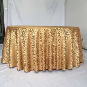Decorative Fabric Polyester Gold Table Cloth Round For Wedding