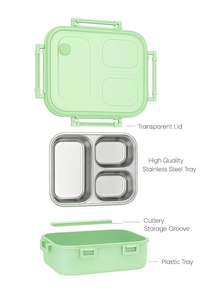 Boîte à lunch amovible anti-fuite à 2 compartiments de qualité alimentaire avec plateau intérieur en acier inoxydable amovible, compatible micro-ondes - Product Image 5