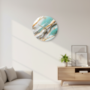 ساعات حائط أوروبية حديثة من الزجاج المقسى والرخام مخصصة لديكور غرفة المعيشة والمنزل - Product Image 1