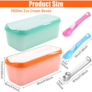 Conteneur à crème glacée réutilisable rectangulaire en plastique à double isolation avec couvercle, boîte à crème glacée, pot à crème glacée - Product Image 5