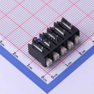 JL212R-50005B01 Spring Terminal Block Bent Lead Through Hole,P=5mm Connector 1x5P 5mm Black Right Angle Insert - Product Image 1