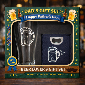 مجموعة هدايا عيد الأب لعشاق البيرة تتضمن كأس بيرة وفتاحة زجاجات، هدية مثالية للأب في عيد الأب أو عيد الميلاد - Product Image 1