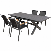 Mesa de Comedor Extensible de Aluminio para Exteriores, Mesa de Patio Retráctil con Tablero de Aluminio con Diseño de Madera Grabada, Mesa Resistente a la Intemperie
