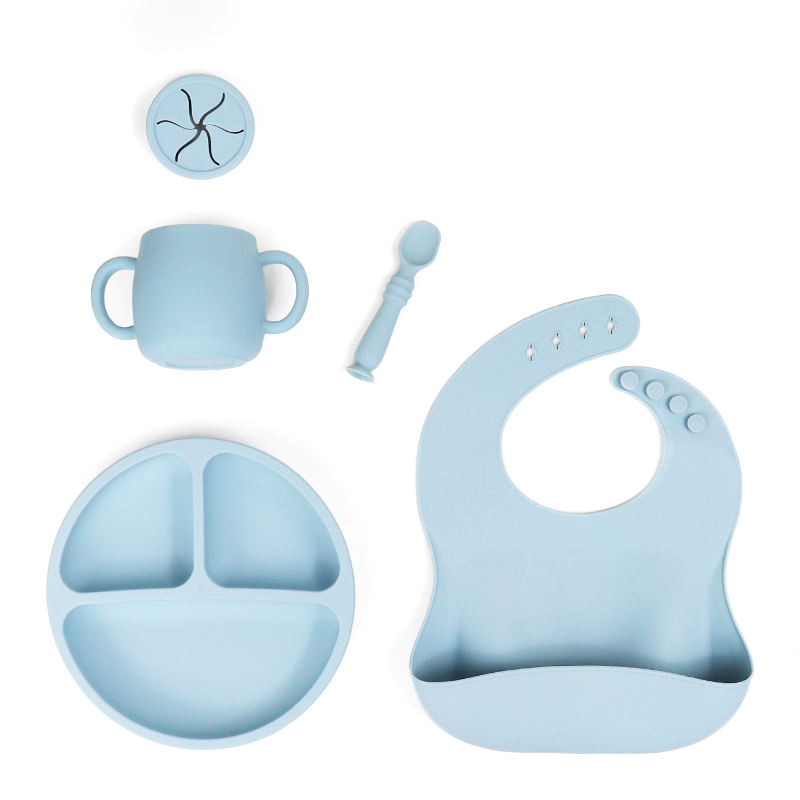 baby plate+baby bib+spoon+water cup+lid