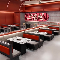 Tables et chaises de restaurant semi-circulaires modernes en acier inoxydable, sièges en cuir, design pliable, structure métallique durable pour usage commercial