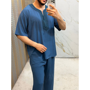 Handmade Moroccan Short Sleeve Jabador For <b>Men</b> Traditional Islamic Lounge Casual Ethnic <b>Thobe</b> Wear - Product Image 2