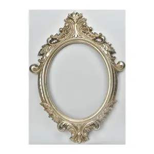 16x20inch European Luxury Silver Gold Antique Carving Oval Engraved Flower Wood Mirror Frame