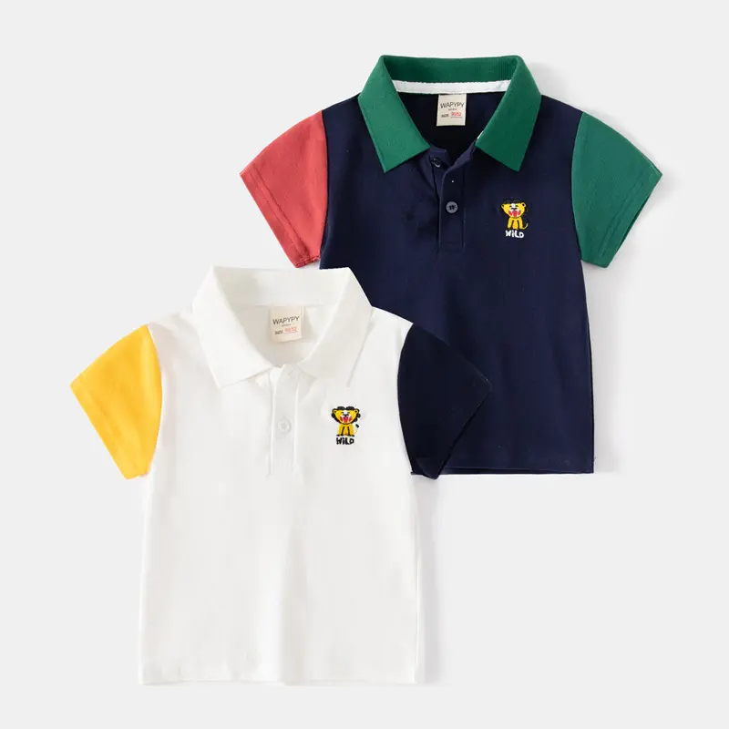 Polo estiva per bambini Polo in cotone a maniche corte per ragazzo camicia in cotone tinta unita con risvolto per bambini