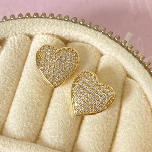 Pendientes de Corazón con Micro Pavé de Circonitas, Bañados en Rodio, Brillantes, Regalo de San Valentín, Joyería al por Mayor - Product Image 2