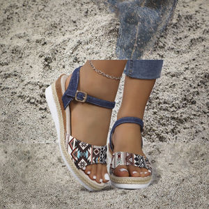 Sandalias de Plataforma con Punta Abierta y Tira Única para Mujer, Tallas Grandes, Estilo Romano, Bloques de Color, Suela Gruesa, Cierre de Hebilla, Novedad de Verano para Exteriores - Product Image 2