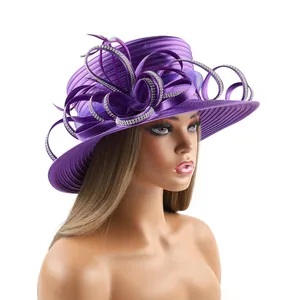Mükemmel en popüler saten kumaş kilise şapka Deluxe benzersiz fotoğraf düğün şapka fantezi resmi çiçek Fascinator silindir şapka kadın