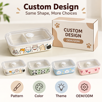 Boîte à bento en céramique à compartiments avec couvercle transparent hermétique, motif personnalisé, boîte cadeau, boîte à lunch en céramique à compartiments, design mignon de dessin animé