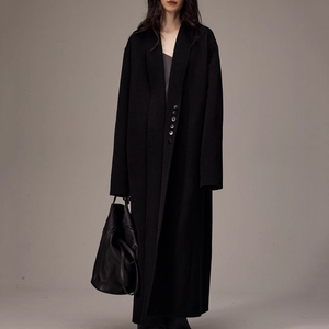 Abrigo de Cachemira de doble cara negro de lujo Weshallo, abrigos de lana de pelo de camello rectos largos de Invierno para mujer - Product Image 1
