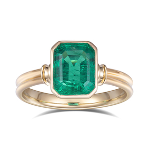 <span class=keywords><strong>Anello</strong></span> <span class=keywords><strong>di</strong></span> <span class=keywords><strong>fidanzamento</strong></span> Messi Jewelry MSR-770 in oro giallo 18 carati con smeraldo coltivato in laboratorio e montatura a castone - Product Image 1