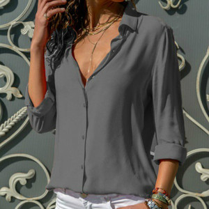 ソリッドシフォンレディースシャツ シングルブレスト 長袖 春夏ブラウス プラスサイズ 8XL 女性用 オフィスカジュアルTシャツ - Product Image 6