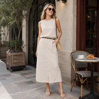 Top sans manches en lin et viscose mélangés à col rond pour femme - Ensemble robe mi-longue nouveau style été - Fabrication sur mesure en usine