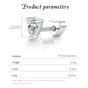 Minimalism 0.3CT Pear Cut Moissanite Helix Stud S925 Sterling Silver Neutral Heart Screw Stud <b>Earrings</b> for Women <b>Fine</b> Jewelry - Product Image 4