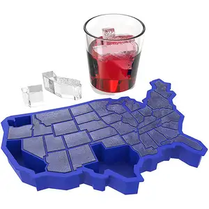 2023定制美国地图形状可重复使用的易释放硅胶冰模制造商美国冰块冰柜托盘