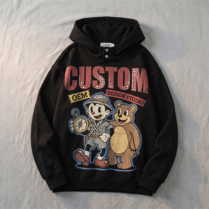 Sweat à capuche pour homme vintage streetwear surdimensionné à épaules tombantes, en molleton épais 510 GSM, avec strass et impression numérique, personnalisable OEM - Product Image 1