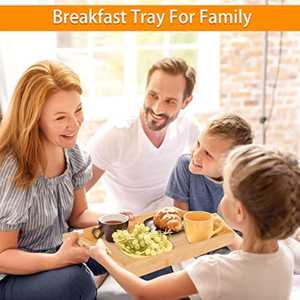 Juego de 2 Bandejas de Servir de Bambú con Asas, Ecológicas, para Cama, Sofá, Cocina, Bandeja Rectangular para Comida, Café, Té, Decorativa - Product Image 4