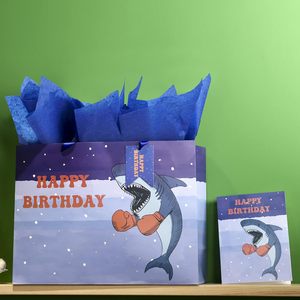 Shark Design Gift Bag With Birthday Card And Tissue Paper 16 Inch <b>Extra</b> <b>Large</b> For Boys - Product Image 4