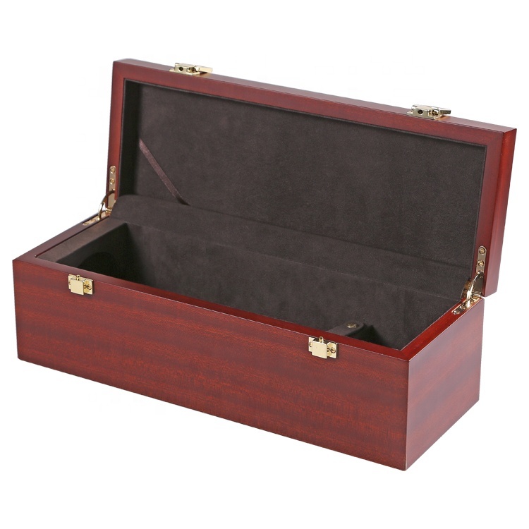 Custom Wood Color NC Lacquer Red Wine Wooden Wine Box With Fixation Foam