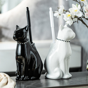Adorable ensemble <span class=keywords><strong>brosse</strong></span> et support <span class=keywords><strong>WC</strong></span> 3D en céramique pour <span class=keywords><strong>chat</strong></span>, rangement dissimulé, décoration amusante pour les amoureux des chats - Product Image 3