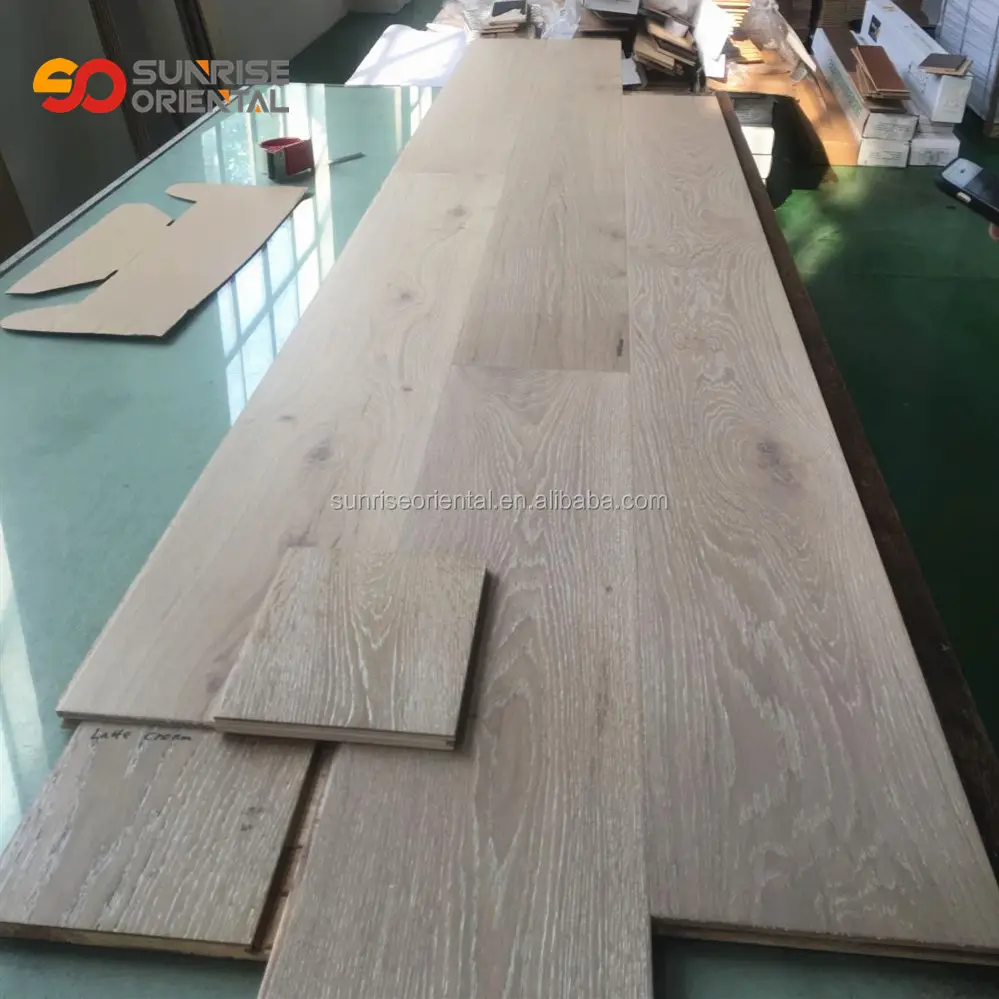 Lantai Kayu Oak Berkabel dan Putih Dicuci, Kayu Ek Eropa, Lantai Kayu Keras