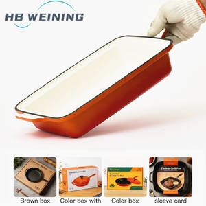Casserole <span class=keywords><strong>rectangulaire</strong></span> en <span class=keywords><strong>fonte</strong></span> émaillée écologique HB Weining avec couvercle à bouton doré, compatible gaz et induction - Product Image 2