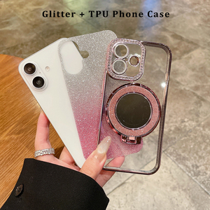 Electroplated grily trang điểm gương đứng kim cương Bumper Shinny long lanh ngón tay chủ Grip điện thoại di động Trường hợp đối với <span class=keywords><strong>iPhone</strong></span> 16 Pro 15 - Product Image 3