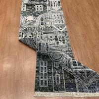 Runner Rug TRO-0115 Hand Knotted Wool Silk Persian Cityscape for Hallway Living Room Modern Abstract Customizable Size