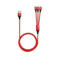 Kabel Pengisi Daya Cepat 3-in-1 Nylon Braided Pabrikasi Pabrik, USB ke Tipe C untuk Kabel Ponsel