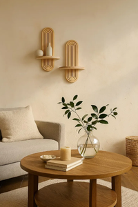 رف خشبي صلب مقوس ومنحوت، رف عرض جداري من خشب الصنوبر الطبيعي لغرفة الدراسة والتخزين. - Product Image 6