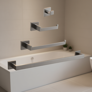 Ensemble d'accessoires de salle de bain en acier inoxydable, design minimaliste linéaire mural, finition brossée, prévention de la corrosion, 25 pouces au-dessus du sol - Product Image 2