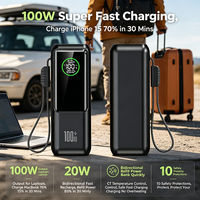 Batterie externe 100W PD à charge rapide 20000mAh avec câble Type-C intégré, chargeur portable multi-appareils avec écran LED