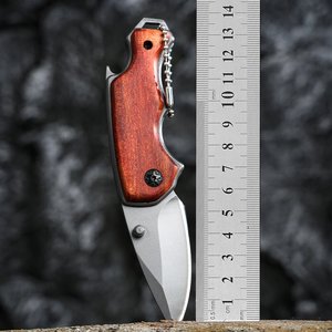 Cuchillo de frutas portátil para exteriores con llavero, para camping y entrega rápida, mango de madera maciza, pelador multifuncional. - Product Image 1