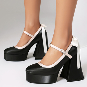 Escarpins Mary Jane pour femmes à talons épais et plateforme, bout rond, avec bride arrière à nœud et bride à boucle mi-haute - Product Image 5
