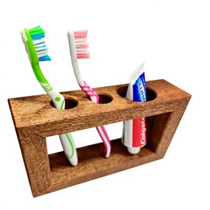 Wood <b>Toothbrush</b> <b>Holder</b> Stand Rectangle Minimalist Bathroom Organizer With Toothpaste Slot Convenient Countertop Rack - Product Image 2