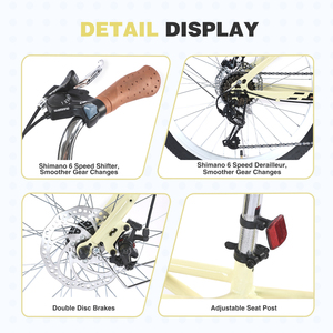 Xe đạp leo núi chở hàng 24 inch dành cho người lớn, khung thép, 6 tốc độ, phanh đĩa đôi, yên da nâu, xe đạp thành phố thoải mái - Product Image 3