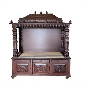Mandir en teck sculpté à la main inspiré du temple Gopuram pour la salle de prière à domicile avec couleur et taille personnalisables - Product Image 1