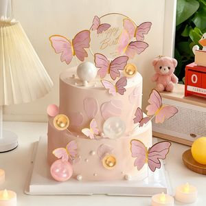 Decoración para Pastel de Cumpleaños, Adorno de Mariposa, Mariposa de Papel Dorado, Inserto para Pastel de Cumpleaños, Decoración de Pastel de Feliz Cumpleaños - Product Image 1