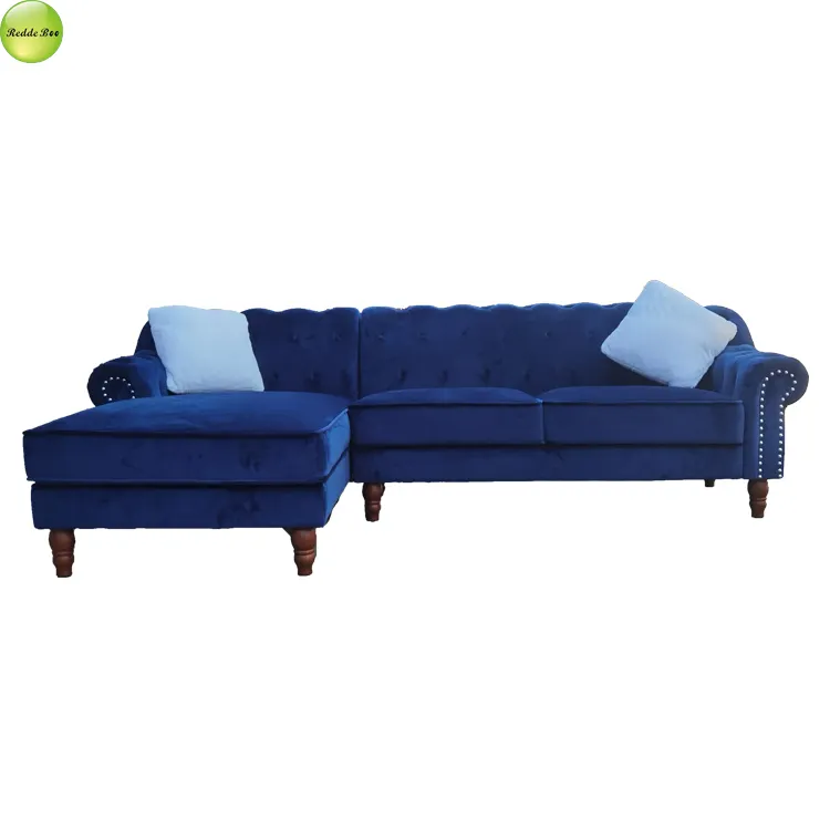 Blauw Fluwelen I Vorm Sectionele Sofa Couch 2 Zits Chesterfield Indoor Chaise Lounge Meubelen