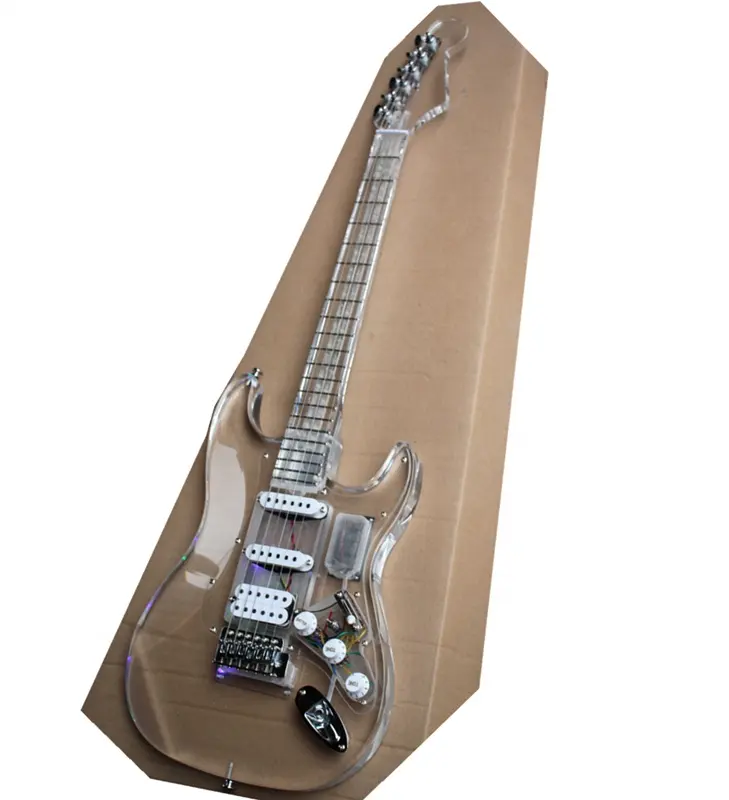 Guitarra Eléctrica acrílica con cuerpo transparente, luz Led, cuello con Hardware cromado, guitarra eléctrica, Acrílico