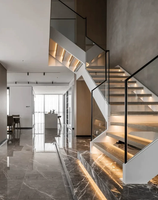 Escalier en pierre frittée empilée avec balustrade en verre, options de couleur entièrement personnalisables